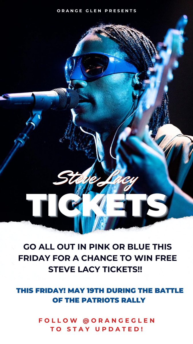 OMG 😳 We are giving away FREE Steve Lacy Tickets!! 😱 THIS Friday at our Battle of The Patriots Rally 🫢 MAKE SURE TO GO ALL OUT IN BLUE OR PINK 💙💖 for a chance to win 🤯