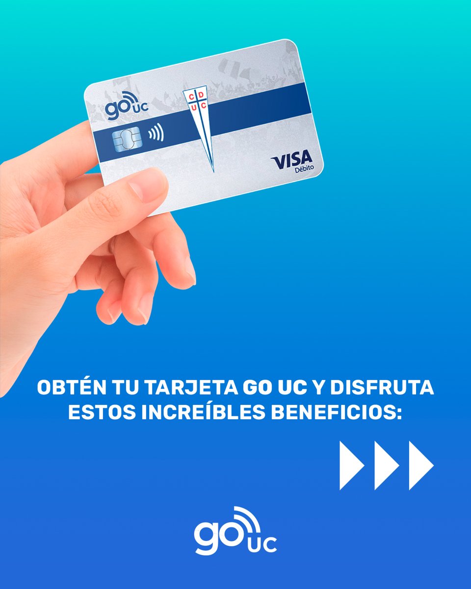 Cruzados's tweet photo. ¡𝗡𝗨𝗘𝗩𝗢𝗦 𝗬 𝗠𝗨𝗖𝗛𝗢𝗦 𝗕𝗘𝗡𝗘𝗙𝗜𝗖𝗜𝗢𝗦 𝗦𝗜 𝗘𝗥𝗘𝗦 𝗚𝗢𝗨𝗖! 💳

Con tu Tarjeta #GoUC ahora tienes nuevos descuentos en muchos servicios para disfrutar 🍔🍹🍽️🏨

🔹 Mira aquí los detalles ➡️ https://t.co/Fb2QcGE6pM

🔹 Pide tu GoUC ➡️ https://t.co/7wC2yJn4nK https://t.co/qCOYlZlFCx