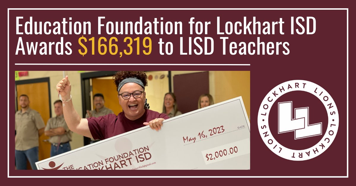 LockhartISD's tweet photo. DISTRICT NEWS RELEASE: Education Foundation for Lockhart ISD Awards $166,319 to LISD Teachers

Read more about today's celebration below! 👇
https://t.co/2JRGAYHKRE https://t.co/xIFu8f9Dol