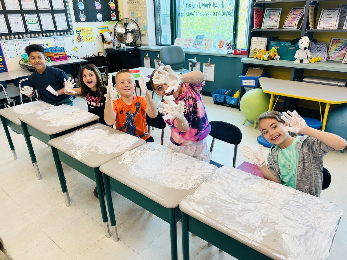 We are wrapping up the school year with an ABC Countdown of fun! Today we celebrated “D” by doodling on our desks with shaving cream! Yes, we practiced some sight word spelling too 🤪 Learning is fun…and it sure does get messy! #secondgrade