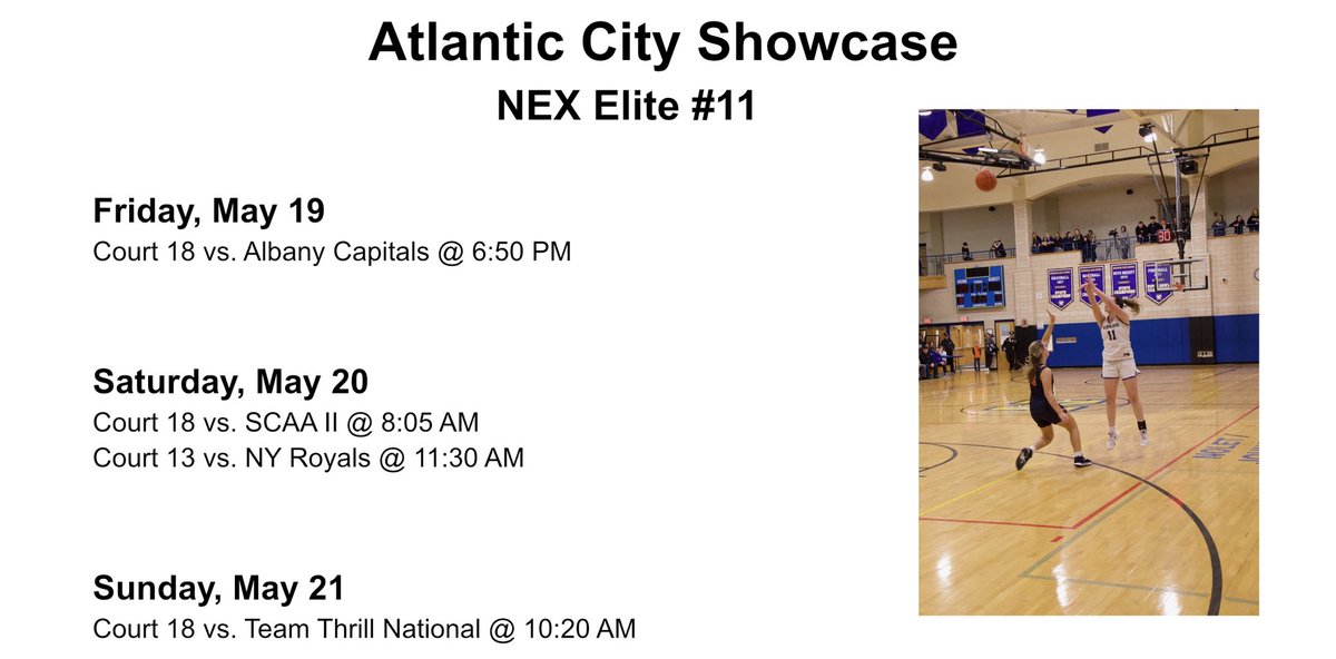 Here is my schedule for this weekend at the Atlantic City Showcase!  <a href="/NEX_Russell/">New England Exposure</a> <a href="/james_reen/">James Reen</a> <a href="/BashHoopsNE/">Bash Hudson</a>