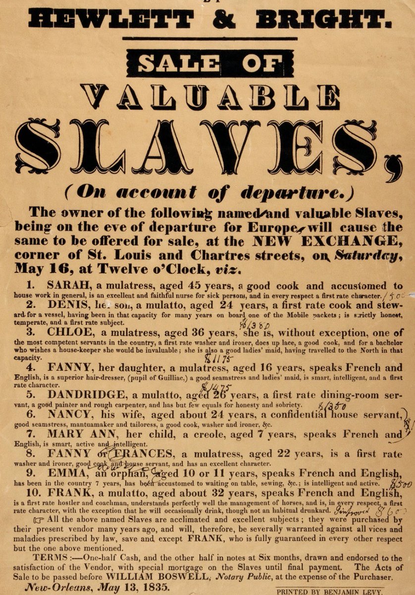 'Sale of Valuable Slaves,' New Orleans, this week 1835: