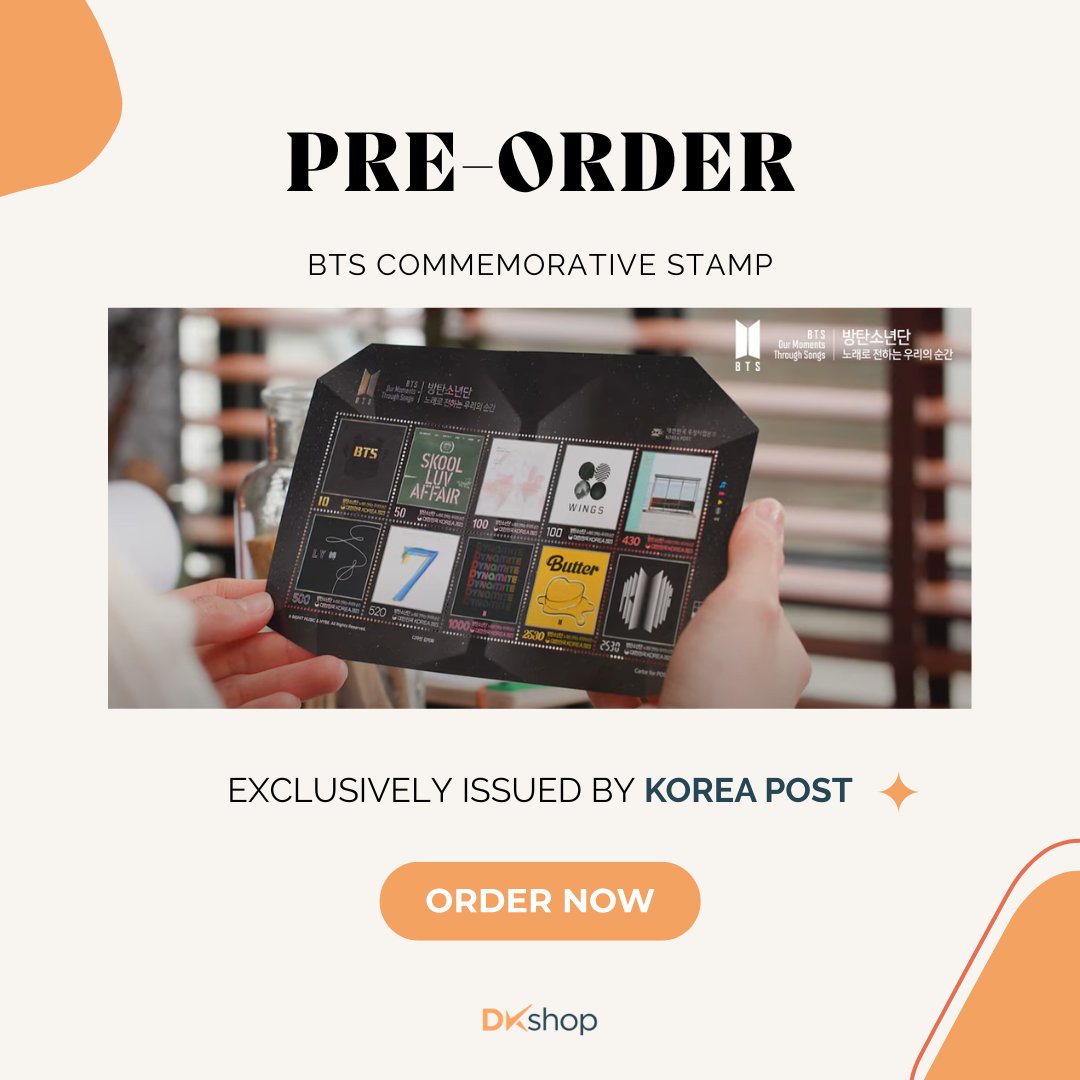 deliveredkorea's tweet photo. Attention, ARMY! ๐ฃ The BTS Commemorative Stamp is available on DK Shop now! Join in the celebration with this exclusive release by #KoreaPost. ๐ฃ๐ฟ๐ฒ-๐ผ๐ฟ๐ฑ๐ฒ๐ฟ ๐ป๐ผ๐ and treasure the magic forever.ย ๐๐ https://t.co/02pt9uSXw8ย
#BTS #deliveredkorea #DKshop #KoreanMerch https://t.co/pkvW0CdMIQ