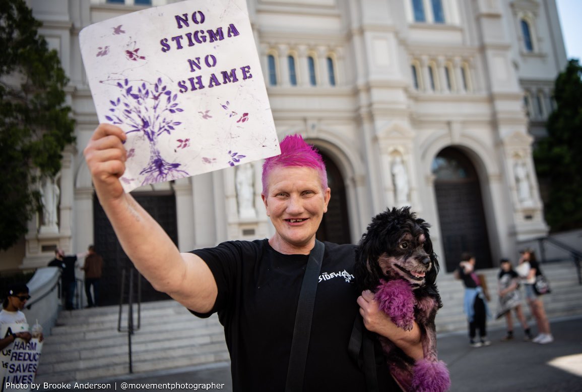 CASEPCoalition's tweet photo. “I was tired of losing people, I was tired of losing my friends so I started nailing naloxone on trees. If it isn’t accessible it’s not going to work. They wants to take away harm reduction funding, the only thing that brought life back to skid row” - Riley, Sidewalk Project https://t.co/58TeYh002J