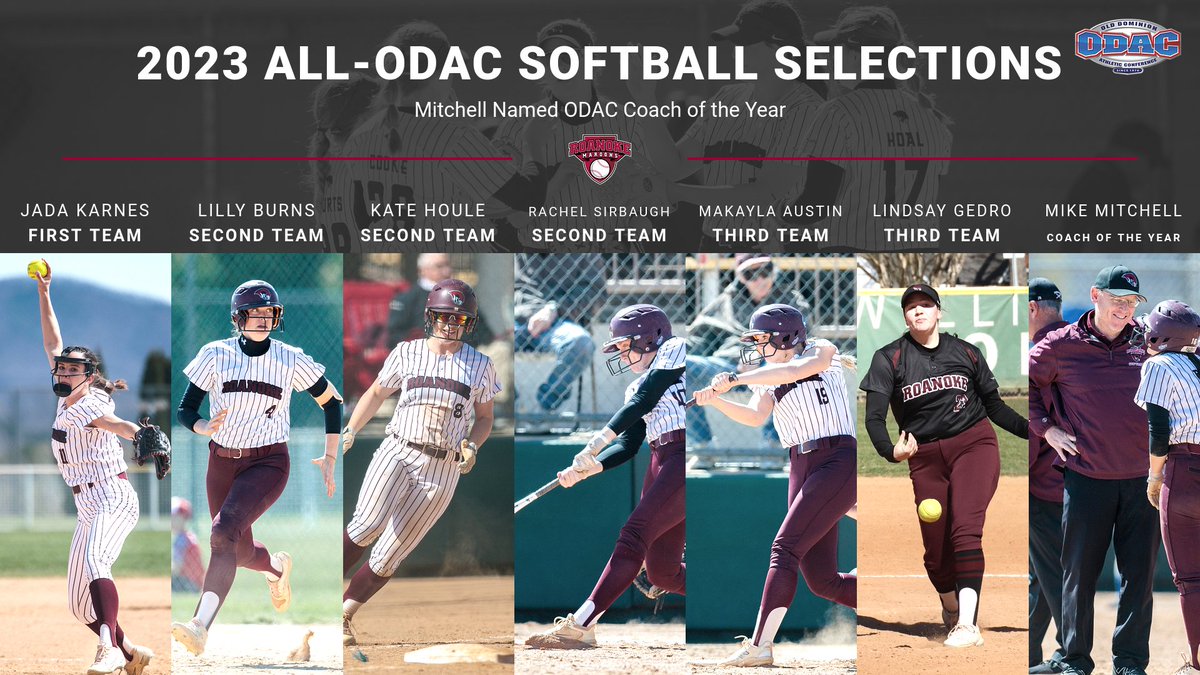 RCmaroons's tweet photo. 🚨 All-ODAC Alert! 🚨 Six members of @RoanokeSoftball have been named All-ODAC with head coach Mike Mitchell being named the ODAC Coach of the Year: Jada Karnes (1st), Lilly Burns (2nd), Kate Houle (2nd), Rachel Sirbaugh (2nd), Makayla Austin (3rd), Lindsay Gedro (3rd) #GoNoke https://t.co/19488Tu9lS