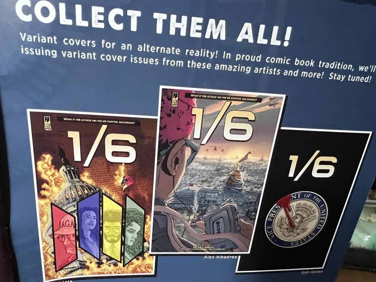 Revkin's tweet photo. Exploring a 1/6 comic at a friend’s home. Without functioning democracies, forget about societal #sustainability. https://t.co/D4T7yBXrBz #January6th I need to do a #sustainwhat show on graphic novel #sustcomm efforts. https://t.co/hU8lGRGUko