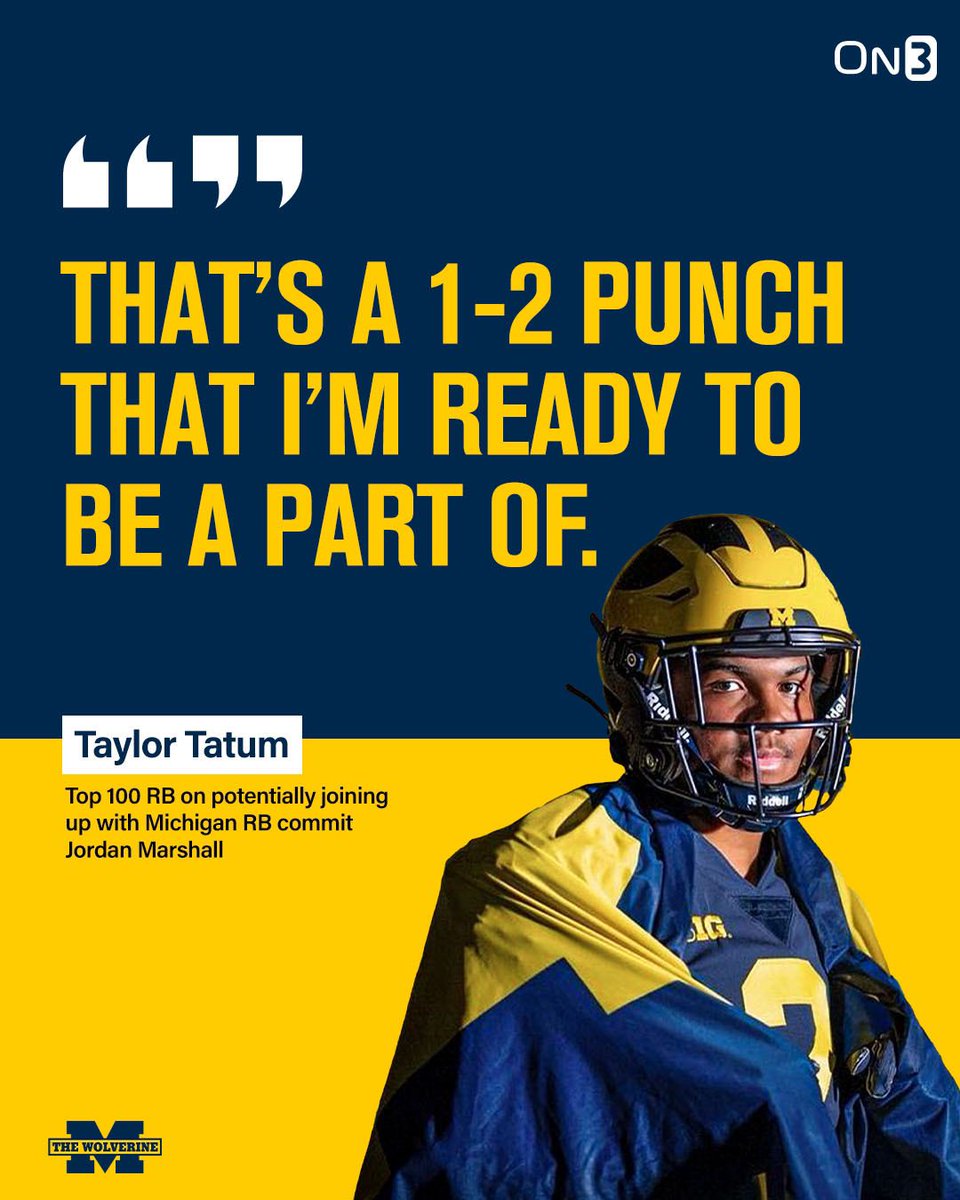 Top 100 RB Taylor Tatum goes in-depth on Michigan and 2024 RB commit Jordan Marshall. #GoBlue 

Story via @EJHollandOn3: on3.com/teams/michigan…