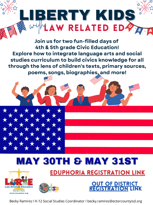 📢Attention educators near and far! <a href="/EctorCountyISD/">Ector County ISD</a> has partnered with <a href="/Texas_LRE/">Texas LRE</a> to provide an amazing opportunity for YOU! <a href="/ECISD_T2L/">Curriculum & Instruction</a>  

Click on the links below to register!
K-3 with LRE drive.google.com/file/d/1PbuyOP…

4th &amp; 5th drive.google.com/file/d/1OZx-eL…