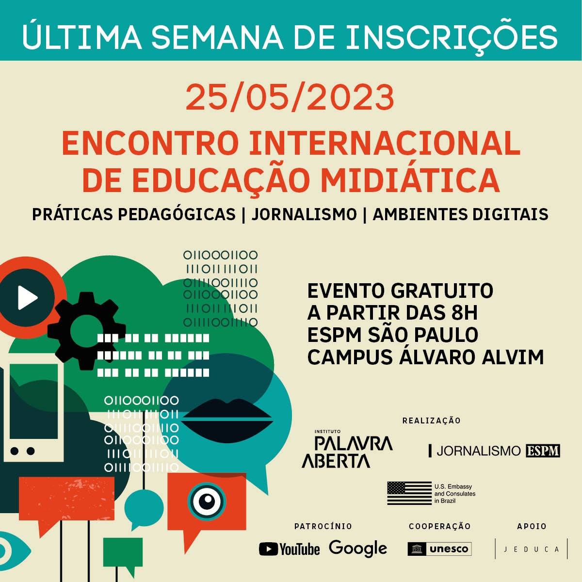 labormarketpt's tweet photo. RT @PalavraAberta: Venha discutir possibilidades e desafios para a disseminação das habilidades midiáticas por toda a sociedade no Encontro Internacional de Educação Midiática! 

📅 25/05
🟥ESPM Campus Álvaro Alvim 

Inscreva-se: https://t.co/IG1fNGFgtY https://t.co/nvCjEkKC9H