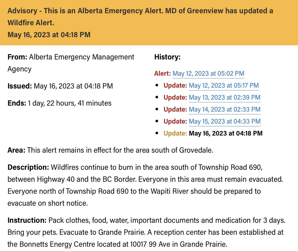 BCWildfireWkly's tweet photo. This alert remains in effect for the area south of #Grovedale. - @AB_EmergAlert
#ABFire #ABFires #ABWildfire #MDofGreenview 1/2 https://t.co/0sBA0tQXj2