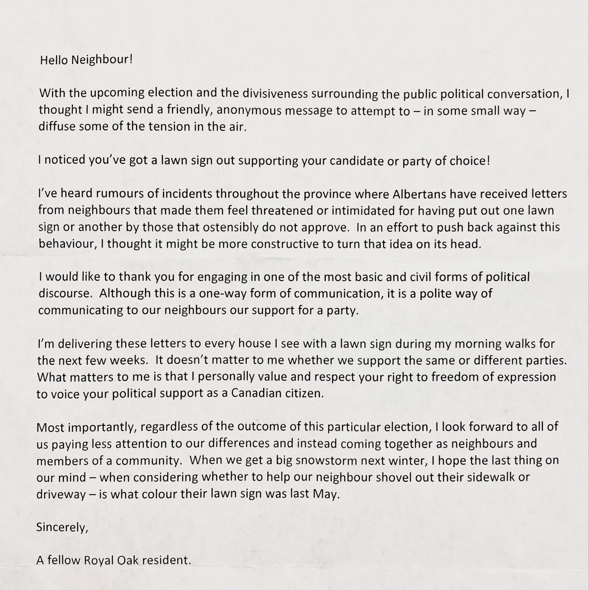 ToewsWenda's tweet image. This letter was dropped off at my home this morning. 

How would you interpret this?
