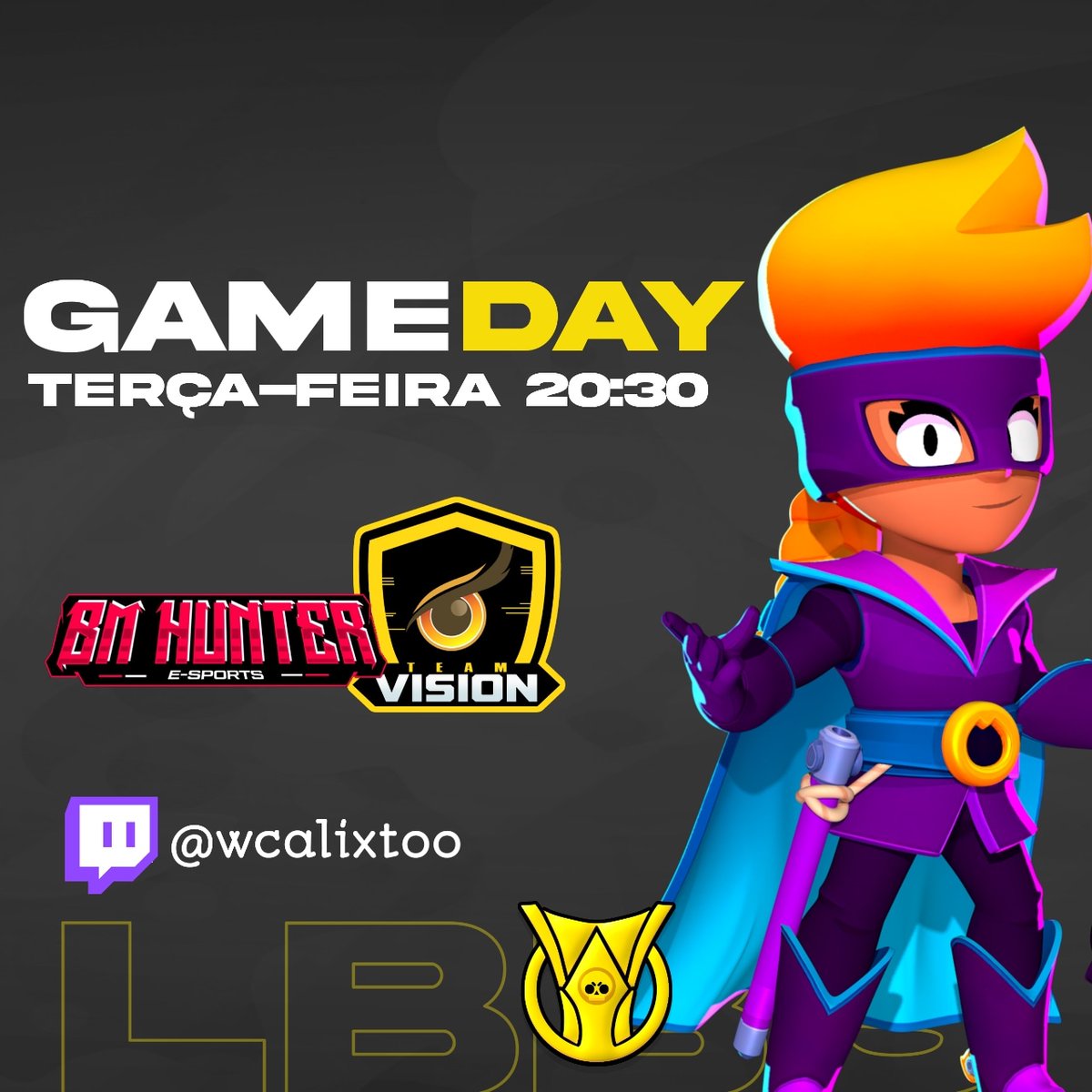 | #GameDay

A CHAMA DA ESPERANÇA ESTÁ ACESA! 🔥💫

Às 20h30 teremos o CONFRONTO DECISIVO entre <a href="/BMHUNTERESPORTS/">BM HUNTER E-SPORTS</a> e a Line Team Vision, jogasso que decidirá muita coisa.
Você acompanha no canal do <a href="/wcalixtoo/">William Calixto</a> na Twitch, link na bio.

#brawlstars #campeonato #jogo #desafio #supercell
