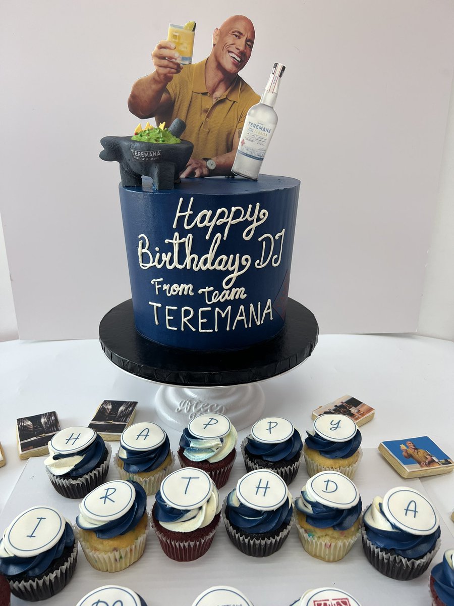SweetEsBakeShop's tweet photo. Celebrating a rockin' birthday for @TheRock himself!🎉🍰 Indulged in our special @Teremana inspired treats: Happy Birthday cupcakes, logo cupcakes showcasing his iconic Teremana tequila, and a jaw-dropping custom cake that brings his brand to life!🔥🎉 https://t.co/4kgVdmu5Vz