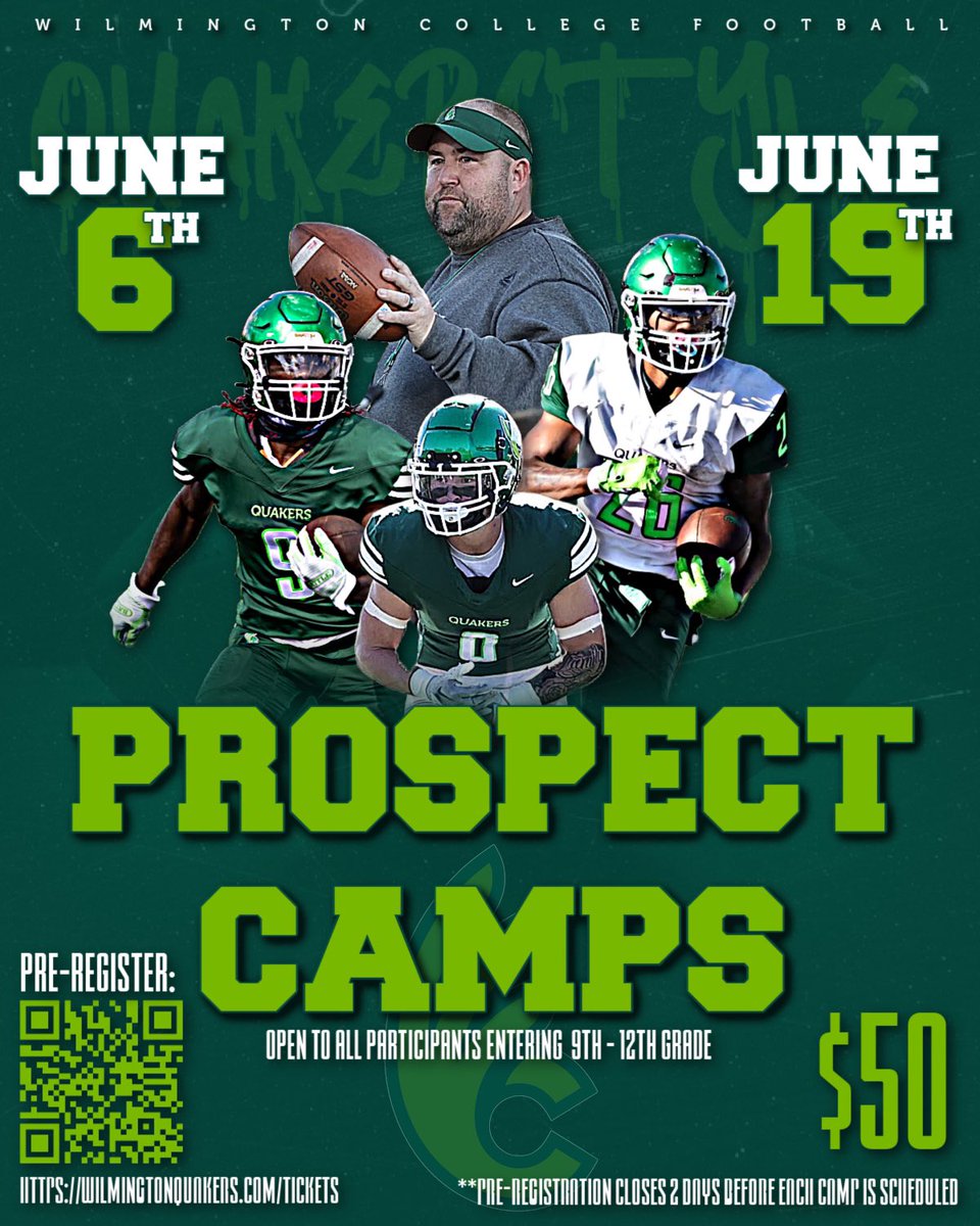 DubC_Football's tweet image. June 6th is 3 weeks away!! Come camp with #QuakerStyle ✊🟢⚪️

Get Registered today!! ⬇️⬇️⬇️
wilmingtonquakers.com/tickets