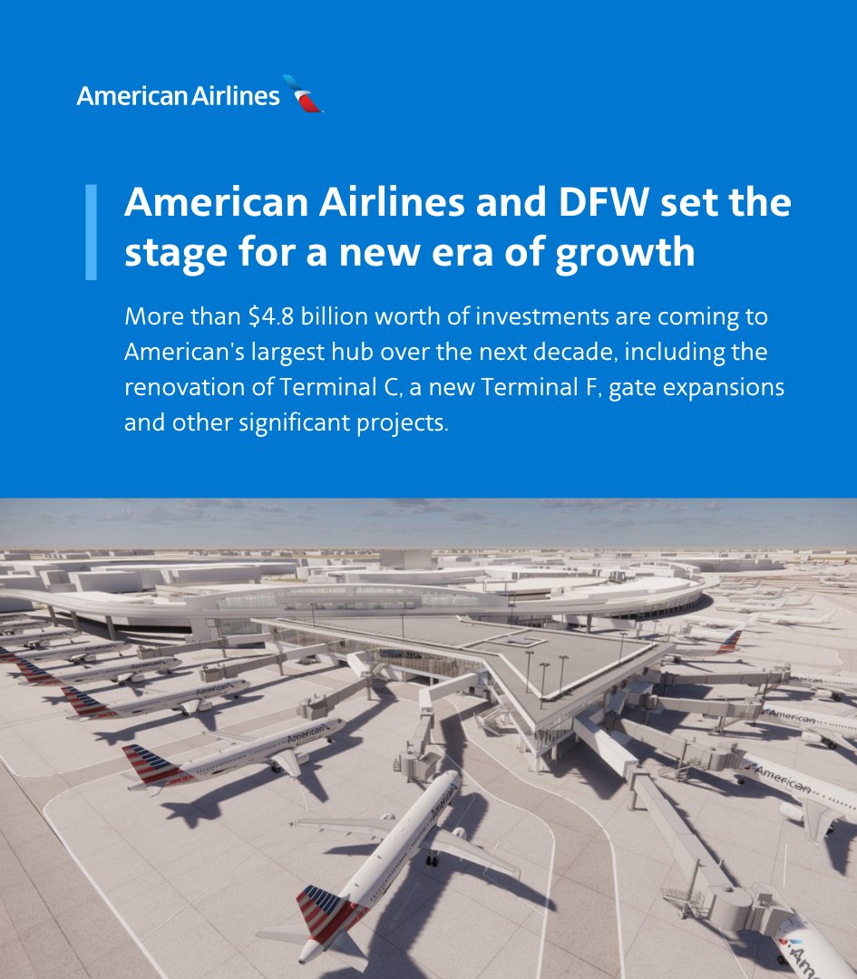 AmericanAir's tweet photo. Exciting modernization projects and major terminal expansions are happening at our largest hub! ✈️ 

Learn more about how we are preparing for the future: https://t.co/5YOuXP2WFM https://t.co/fTeFV48qpn