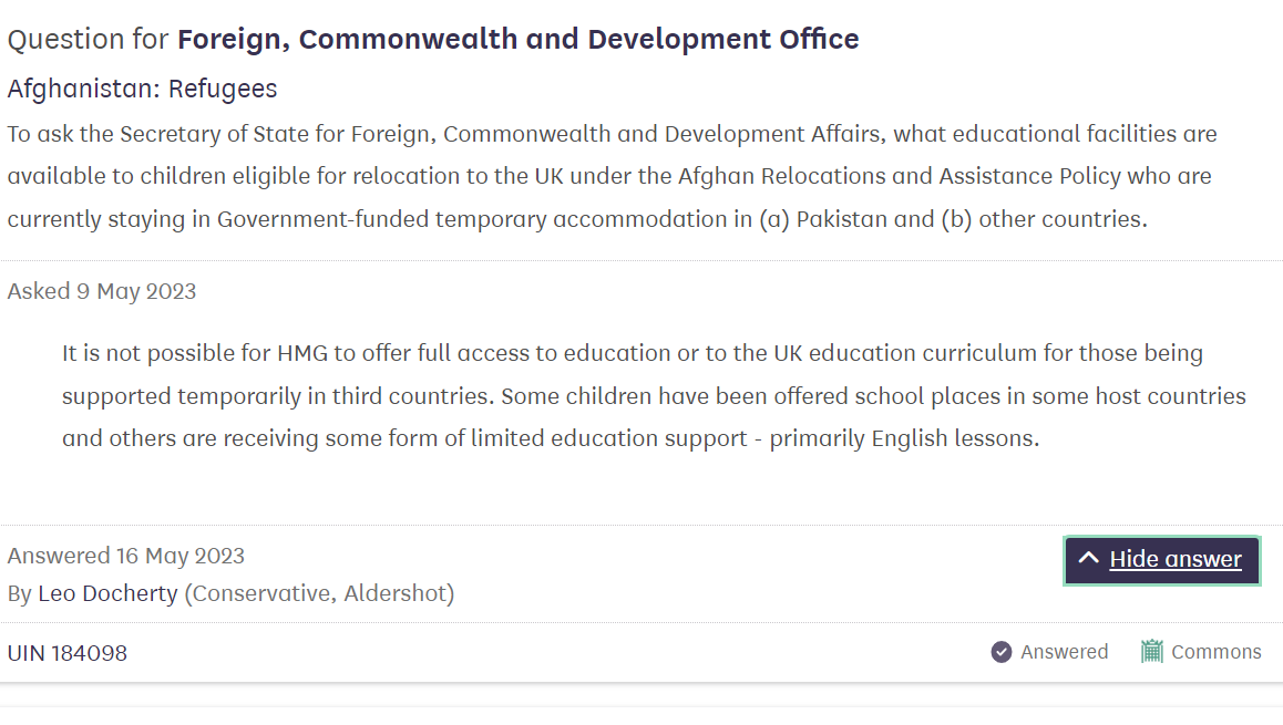 SulhaAlliance's tweet photo. 500 Afghan children stuck in Pakistan hotels, deprived of education. Their parents supported missions of @BritishArmy &amp; @FCDOGovUK. Why does @LeoDochertyUK claim they can't be given access to UK curriculum 😡😢? Only #AfghanInterpreters in hotels voluntarily teach some English! https://t.co/egLUToVeD0