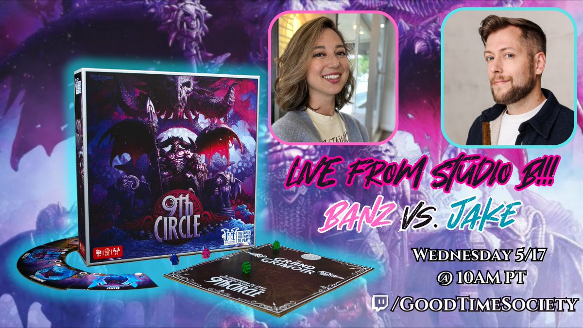Tomorrow 10AM PT tune in to twitch.tv/goodtimesociety for an epic showdown between <a href="/banzainator/">Banzainator❣️</a> and <a href="/thejakemichels/">Jake Michels</a> as they play 9th Circle!!

Check out the Kickstarter--> kickstarter.com/projects/21205…