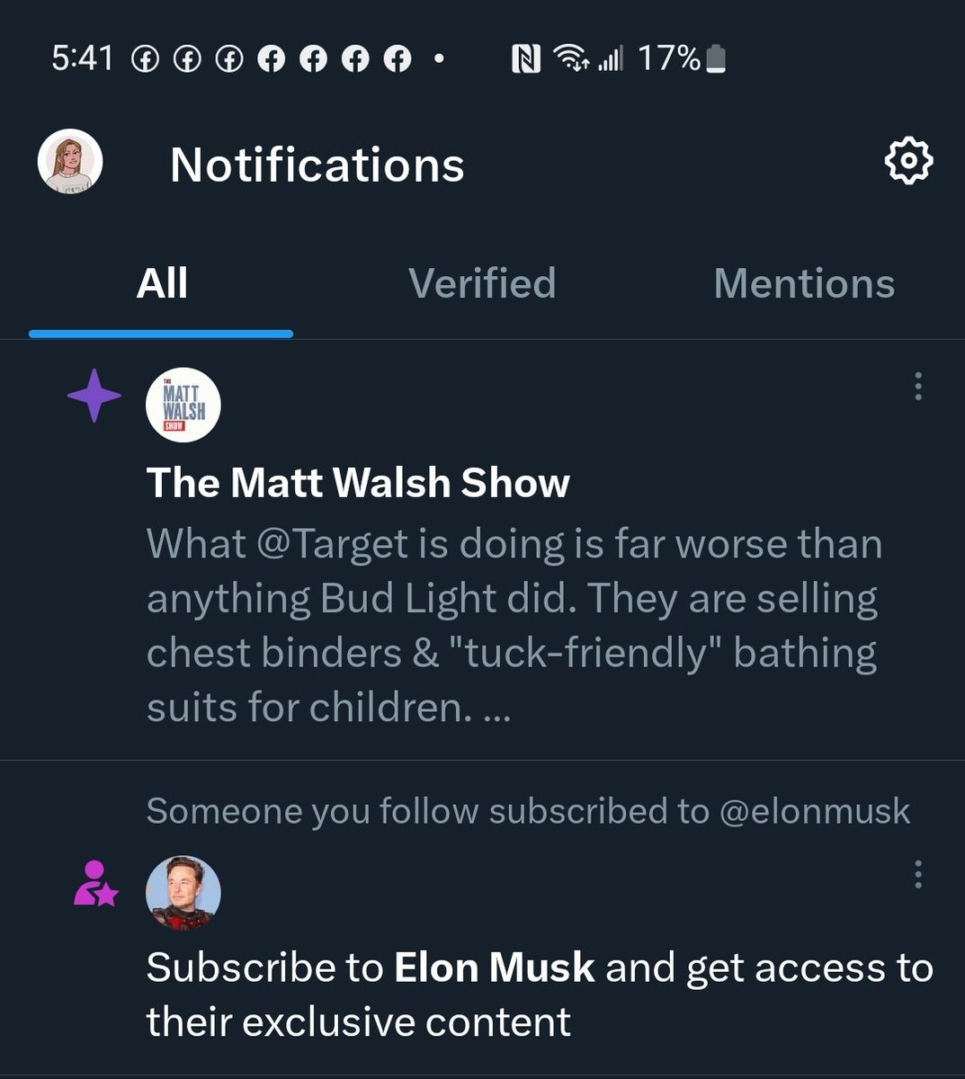 MariaShieldlady's tweet photo. This is why I am not using Twitter anymore. Why the fuck would the Matt Walsh show appear on my notifications? I am NOT following him or Elon. I don't even want to see their names. And yet twitter is PUSHING it on to MY notifications.

This place is so fucked. https://t.co/IeAX3O8CfJ