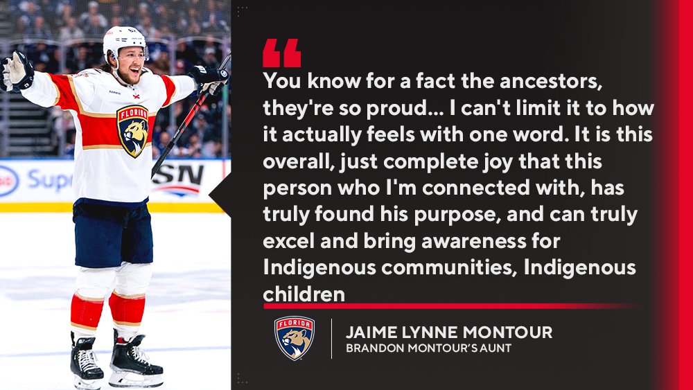 NHLPR's tweet photo. Brandon Montour is leading all defensemen in goals through the 2023 #StanleyCup Playoffs and is being celebrated by his family and the First Nations community. #SecondRoundRecap.
#NHLStats: https://t.co/8oCuFvvdxY https://t.co/clgL8KvCmn