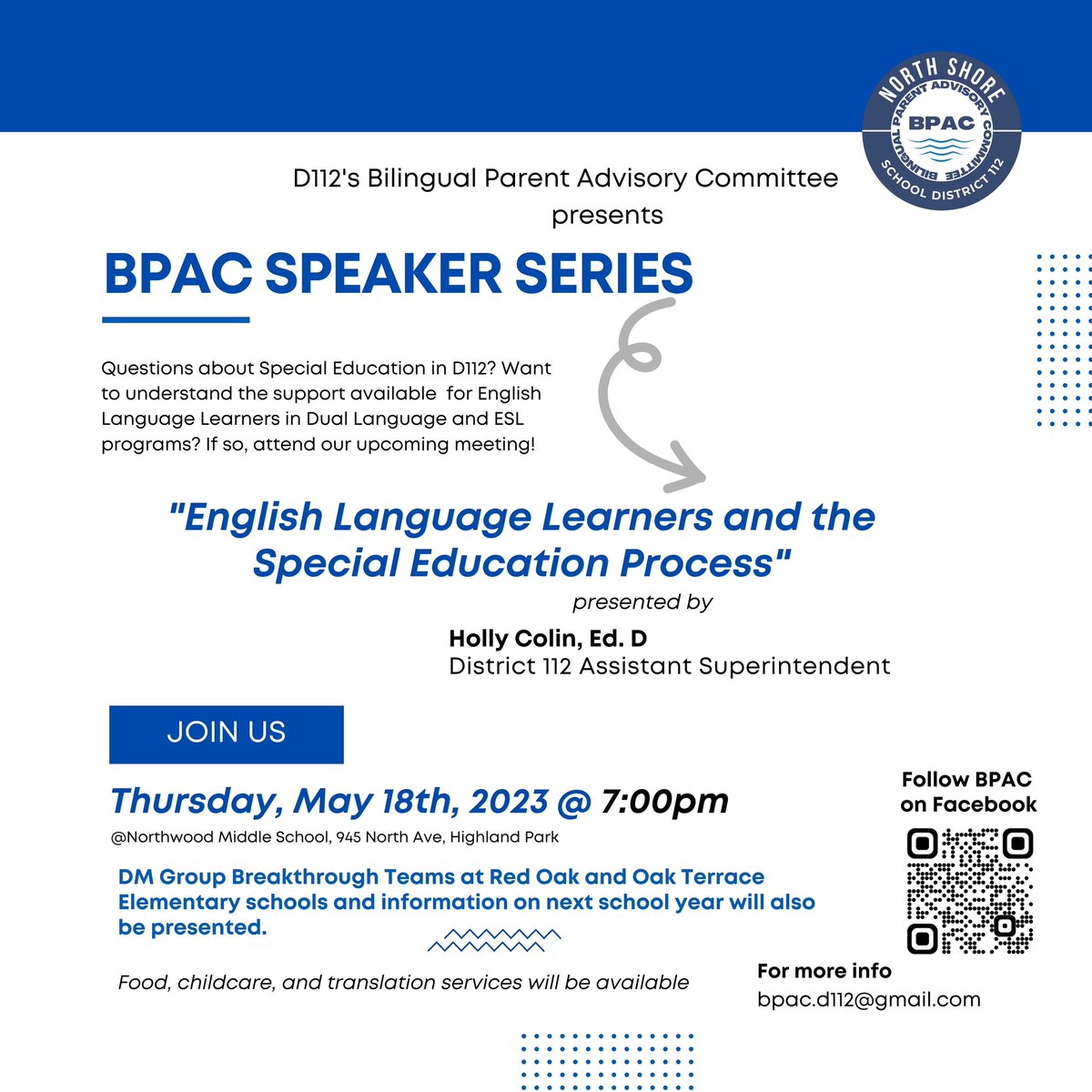 Únete a nosotros el jueves! Join us Thursday! 

Northwood Middle School (7:00pm) #multilingual #DualLanguage #112Leads