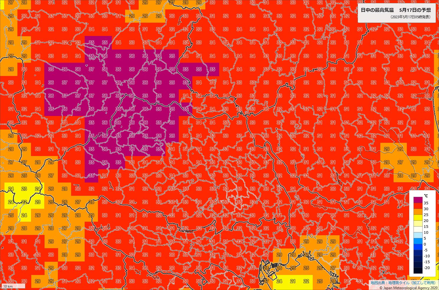 今日17日は関東と東海で最高気温35℃以上の猛暑日となる地域がある。
