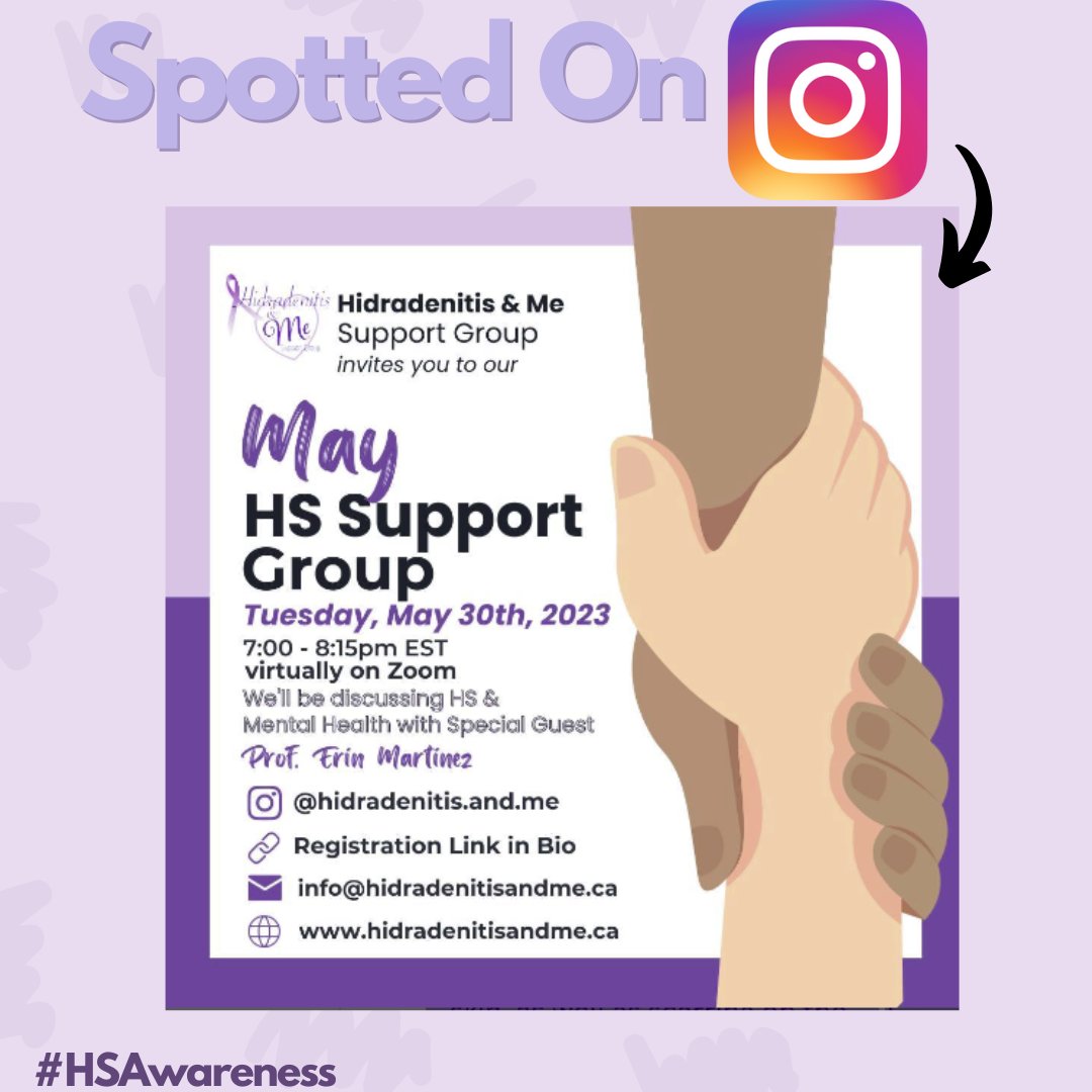 Spotted on Instagram. The Hidradenitis & Me May Hidradenitis Suppurativa Support Session will be held on Tuesday, May 30th, 2023 at 7pm EST on Zoom. ⁠
⁠
#hidradenitissuppurativa #hsawareness #hidradenitissuppurativaawareness #chronicillness #chronicpain #autoimmunedisease