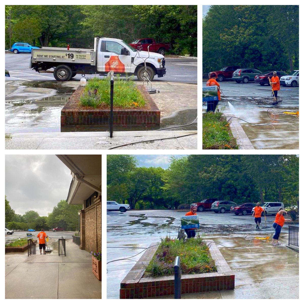 ChipElbers's tweet photo. TEAM DEPOT! Our people sprucing up the Winder Public Library allowing for a nice clean entrance to learning! Great job Mike, Kate, Gina, Dennis and Brent … busy showing our community we care! @BrentNorwood2 @SharptonDavid @KathrynEpps3 @LizRitchie09 @Raul_I_Garcia https://t.co/g3GzYvbgF4