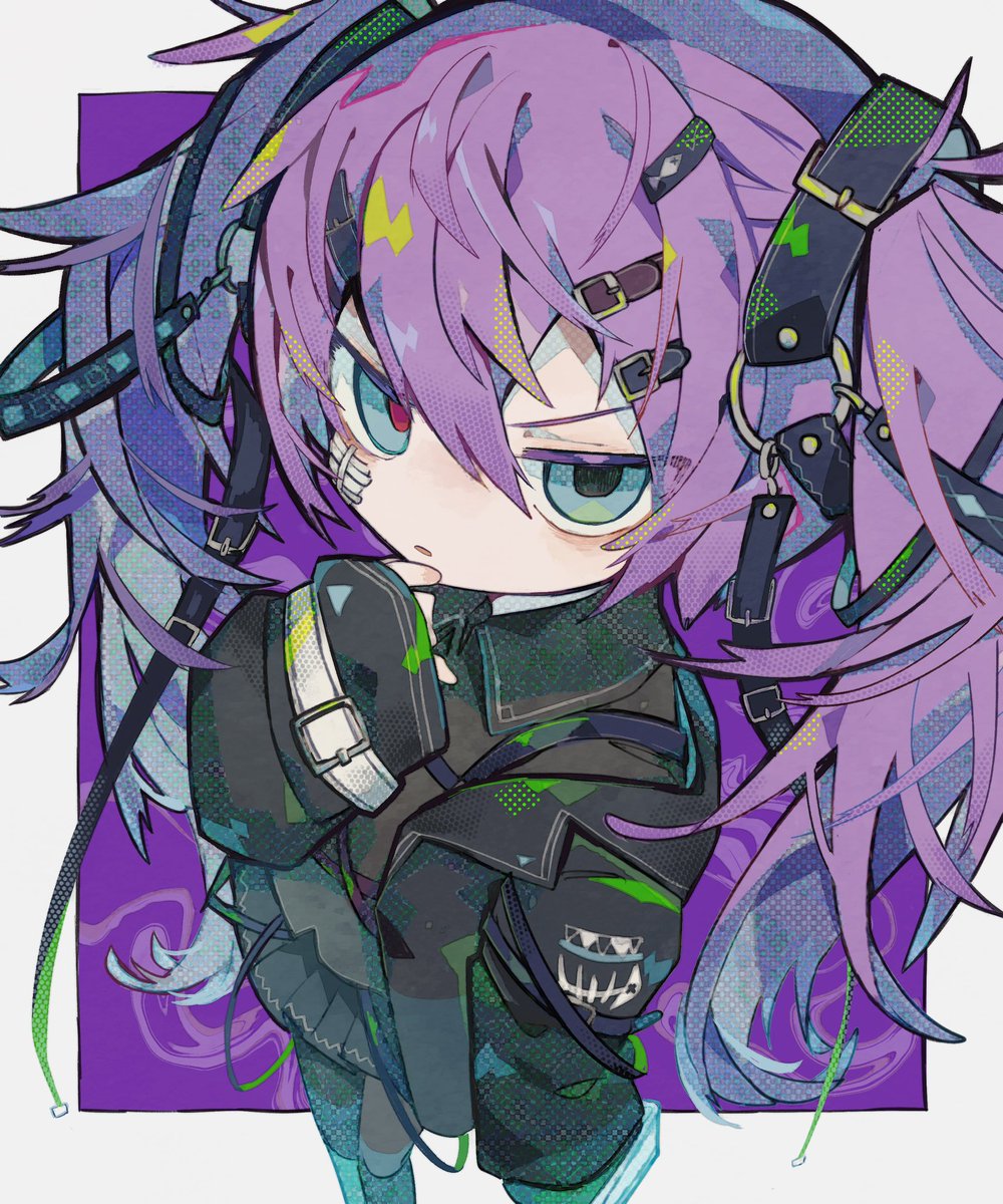 1girl solo twintails purple hair heterochromia hair ornament hairclip  illustration images