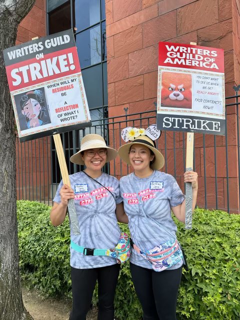 THE STRIKE SISTERS strike again! We came prepared to slay Disney with our signs. And slay we did! Also supporting AAPI writers! And what a turn out it was this morning! #WGAstrike #wgastrike #wgastrong #WGAStrong #WritersStrike2023