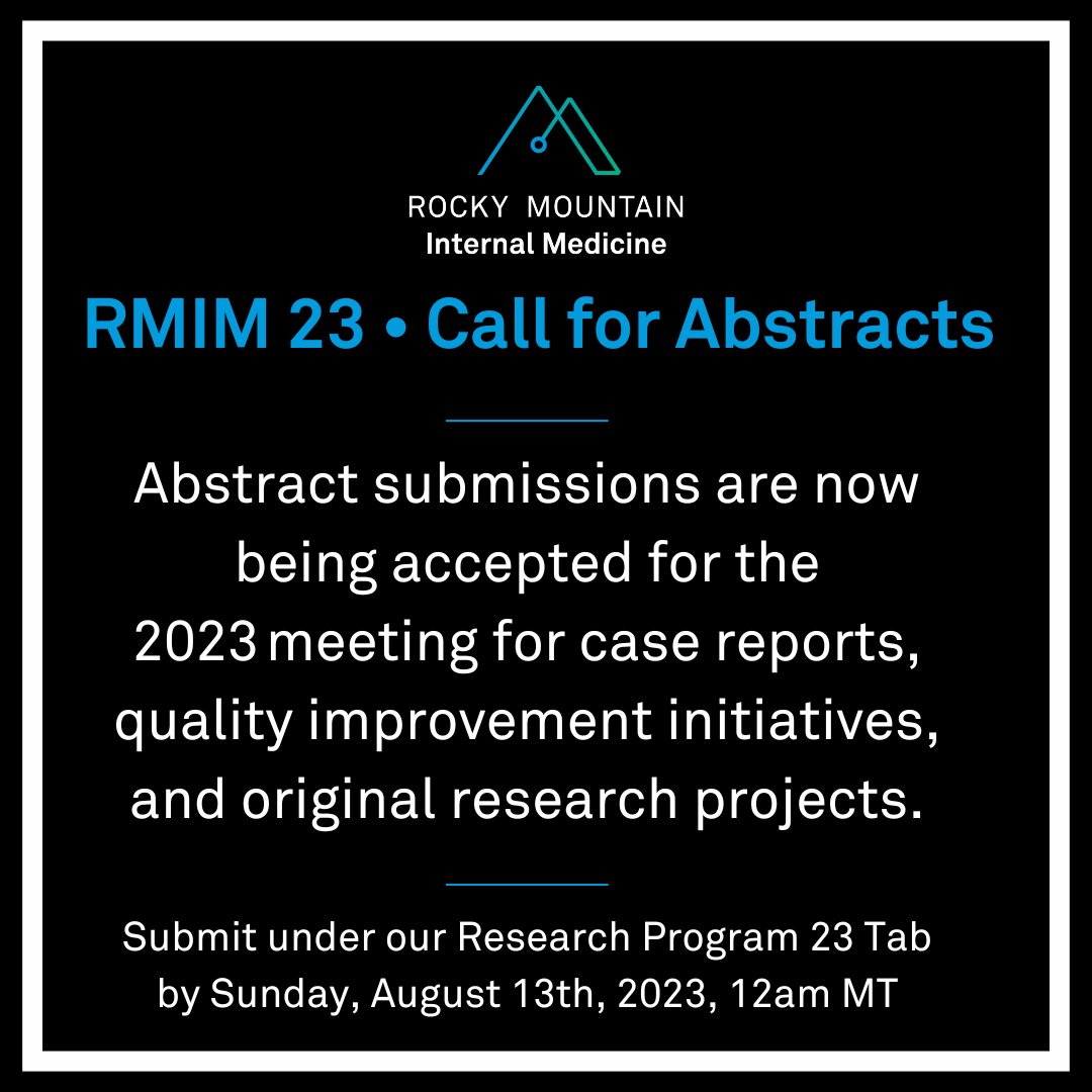 RockyMtnIM's tweet photo. Submit an abstract for RMIM23 for an opportunity to present in-person in Banff and be published in the Canadian Journal of General Internal Medicine!
#rmim23 #internalmedicine #IMresearch https://t.co/PwdPzxSE9u