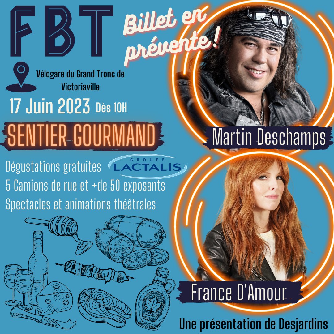Fromages, Bouffe &amp; Traditions de Victoriaville avec Martin Deschamps et France D'Amour: samedi le 17 juin. 𝑴𝒂𝒏𝒒𝒖𝒆 𝒑𝒂𝒔 𝒄̧𝒂, 𝒂̀ 𝒄𝒆 𝒑𝒓𝒊𝒙 𝒍𝒂̀!! 15$ txs incl. Boutique en ligne: fromagesbouffetraditions.ca/#buy-tickets <a href="/VilledeVicto/">Ville de Victoriaville</a>  @CentreduQuebec