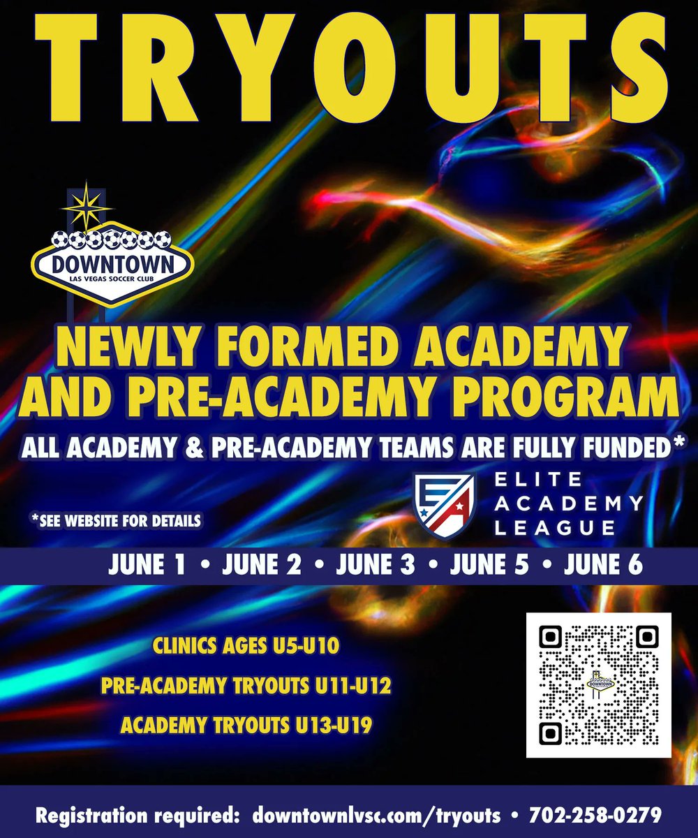 DowntownLVSC's tweet image. Our Tryouts start next week.  Register today at: buff.ly/3TQwxct