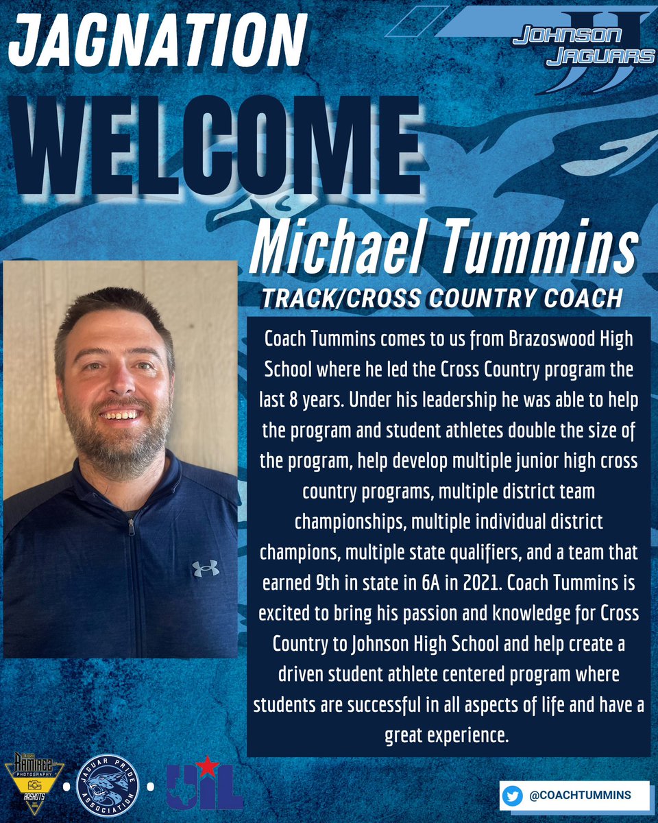 Jags 🐆💨🔥Please welcome our new Head XC/Track Coach Michael Tummins! This Wednesday, May 17th in the Cafeteria @ 5:30p.m. we will have a meet & greet! All athletes and families are welcome #JaguarPride @JPApride @NeisdAthletics @CTJohnsonHigh @CTJohnsonTandF @CoachTummins