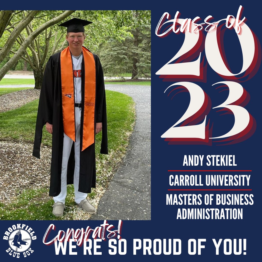 #SeniorSpotlight: #Congrats to @BlueSoxWI pitcher, Andy Stekiel (@astekiel), who #graduated from @carrollu last weekend & earned his Masters Degree in Business Administration. Congrats, Andy! We're so, so proud of you! 🎓⚾🧦💙

#Classof2023 #SoxPride #SoxFamily #RollPios #GoPios