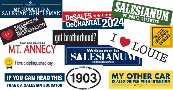 Salesianum's tweet photo. Honor your favorite Salesianum educator or employee tomorrow by helping to cover their door or desk with a bumper sticker! Salesian Gentlemen are forged one mile at a time. This Giving Day, why not celebrate the impact someone has made on a Salesian journey? #DrivenByIntention https://t.co/6NO1Lf2mfw