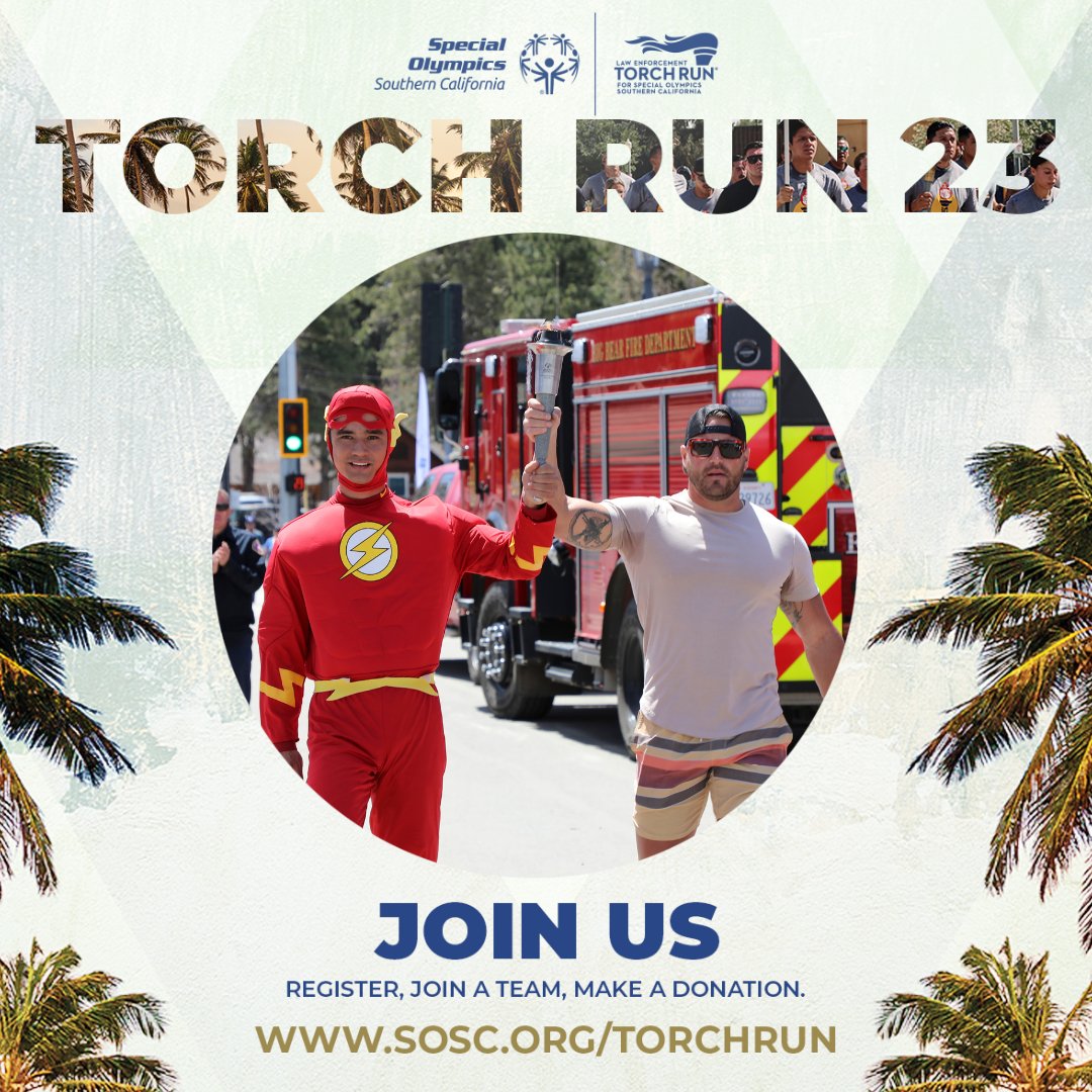 Don't forget to join your agency's #TorchRun team! It’s not too late! 🏃🔥🏃‍♀️

Join today at sosc.org/torchrun

#LETR4SOSC #SoCalTorchRun