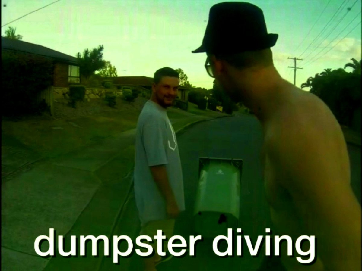AlexHammmmm's tweet photo. 🔍-Lost AR Studios The Movie "Dumpster Diving" Stunt. 

Anna Ridley, Shawn Farris, Calvin Young and Chris Laing are doing a race downhill on wheelie bins.

Only a short clip is shown in the Credits in the Movie's Credits.-🔍 https://t.co/4JhOjWTzWl