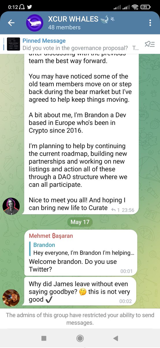 The team left project
And James he left all groups telegram
This is group of whales $XCUR @curateproject 
James he delete his account in twitter 
Look to Alex to he changed all his work to other project 
James is nobrac $csix project carbon