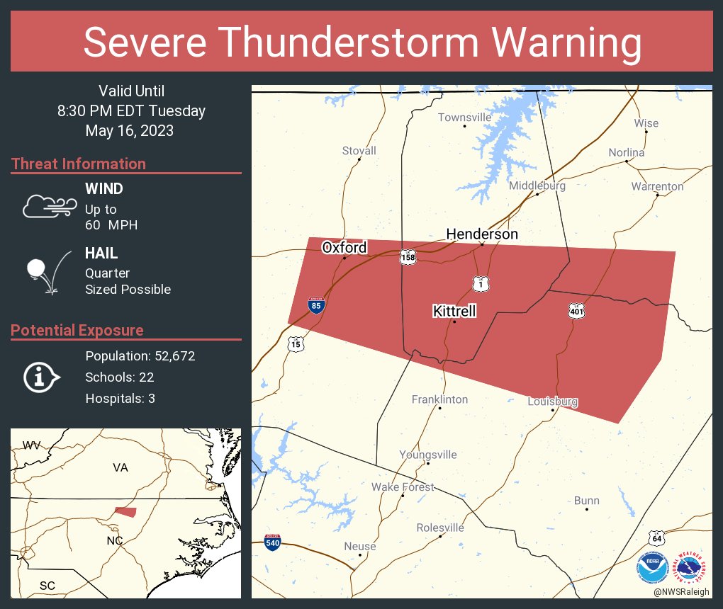 NWS Raleigh on Twitter "Severe Thunderstorm Warning including