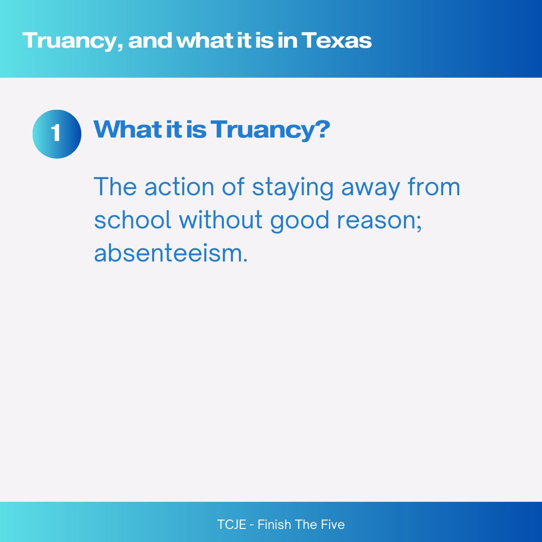 TexasCJE's tweet photo. Next up in our series of posts from our Youth Justice Ambassadors is this extended infographic on truancy from Michael! Learn about the definition, the current penalties, how we can address the issue outside of the system, and what the Texas Legislature can do. https://t.co/7Xfd1IWvYa