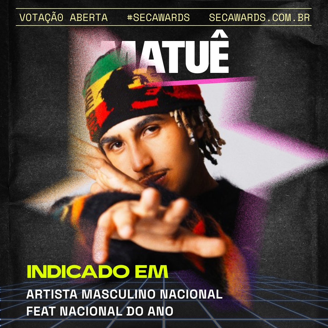 secawards's tweet photo. .@Matue30 está indicado em duas categorias no #SECAwards 2023! 🎤
A votação está aberta e no site os votos tem peso 2. ➡️https://t.co/mkgTj2Ou0R https://t.co/Qqsf2QnlOM