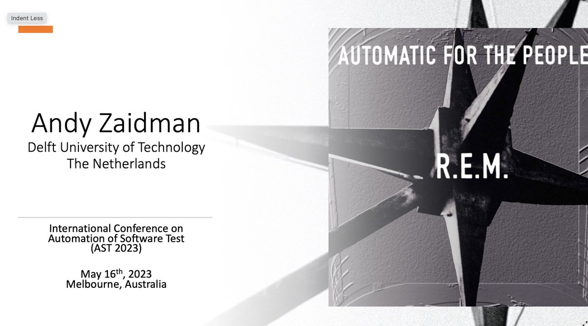 Andy Zaidman (@azaidman) on Twitter photo Slides of my <a href="/ASTConference/">ASTConference</a> keynote “Automatic for the People” now available. A talk on testing and why Human-in-the-Loop is important, sprinkled with some song titles.
slideshare.net/azaidman/autom…
#AST2023 #ICSE2023 Slides of my <a href="/ASTConference/">ASTConference</a> keynote “Automatic for the People” now available. A talk on testing and why Human-in-the-Loop is important, sprinkled with some song titles.
slideshare.net/azaidman/autom…
#AST2023 #ICSE2023
