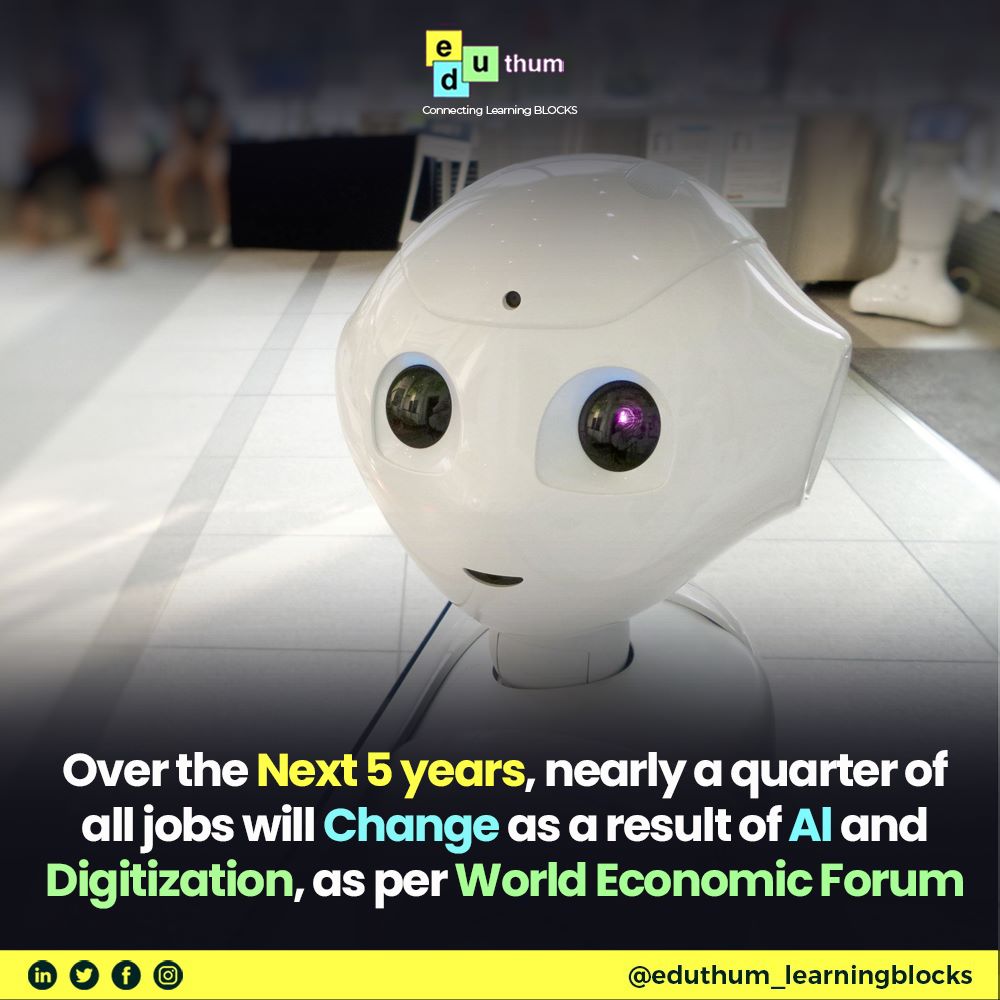 eduthum123's tweet image. According to the World Economic Forum, the future of work is undergoing a monumental shift due to the unstoppable rise of AI and digitization. 🚀📲 

#AI #Digitization #JobTransformation #FutureOfWork #SkillsRevolution #WorkplaceAutomation #AdaptAndThrive #eduthum
