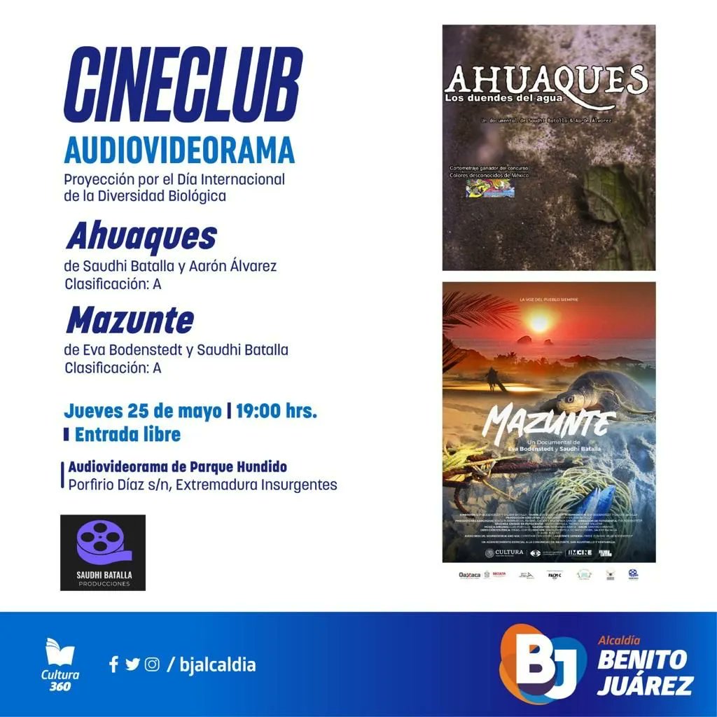 🌊 Yo veo el mar a través de un atrapa sueños…
Celebremos el Día Internacional de la Diversidad Biológica con la presencia de la cineasta Saudhi Batalla, quien nos acompaña para presentar 2 de sus filmes documentales.
#CulturaBJ🎬
🎟 Entrada libre