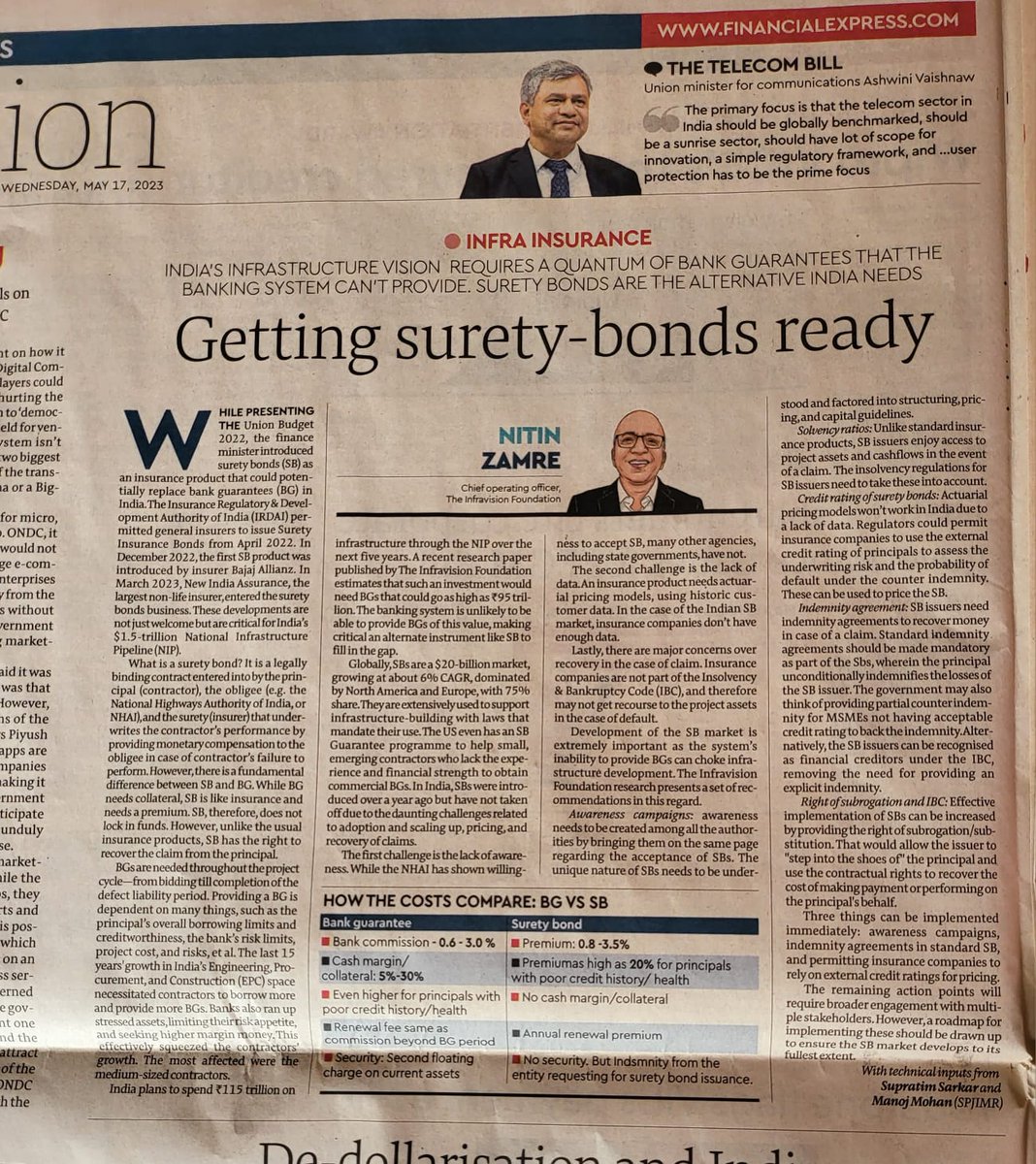 Infra_VinayakCh's tweet photo. 👇 The Infravision Foundation suggests a bunch of interventions to get Surety Bonds moving . FinExp today. https://t.co/mJ6pExoIIu