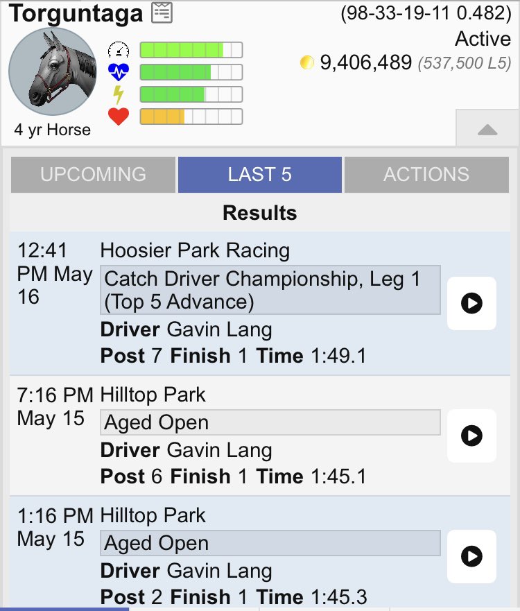 Anyone looking for a nice colt and future stud. How this guy hasn’t gone 44.4 or better I don’t know.Won his Catch Driver Championship race today from the 7 hole against some tough company. I want 40m for him or else I’ll keep and race and use for stud myself. <a href="/AndPacing/">Off and Pacing</a>