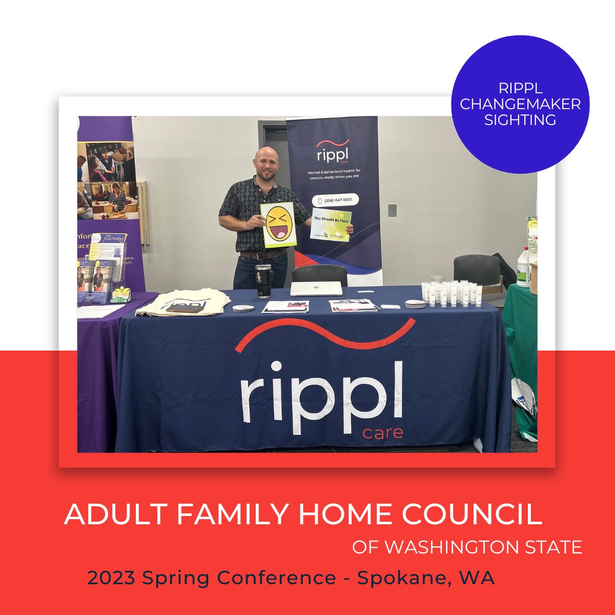 Look who popped up at the Adult Family Home Council of #washingtonstate Spring Conference!! #ripplchangemaker Micheal Phillips's sign says it all! "You should be here". Stop by and say hi! #LIVINGwithdementia #createarippl
adultfamilyhomecouncil.org/events/2023-sp…