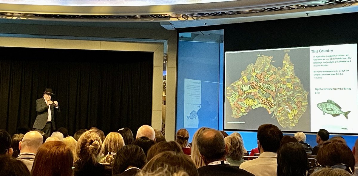 bberquist's tweet photo. 100,000 years of continuously lived cultural practice of a nature based system of land lore. Prof Deen Sanders unpacks the need and hunger for connection, which defines us as humans.    A stirring opening plenary for #CASEAPAC in Melbourne this morning. ⁦@case_asia_pac⁩ https://t.co/eTOguhAITS