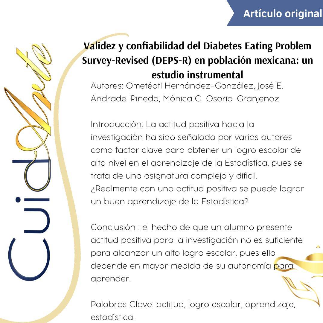 RevistaCuidArte's tweet photo. Conoce los Contenidos de La #RevistaCuidArte. Esta semana, te recomendamos; “Actitud hacia la investigación y logro escolar durante el aprendizaje de la estadística de estudiantes de Enfermería” Escrito por Javier Alonso Trujillo Consultalo en: https://t.co/O5bqJC6kYg https://t.co/jReA45pihf