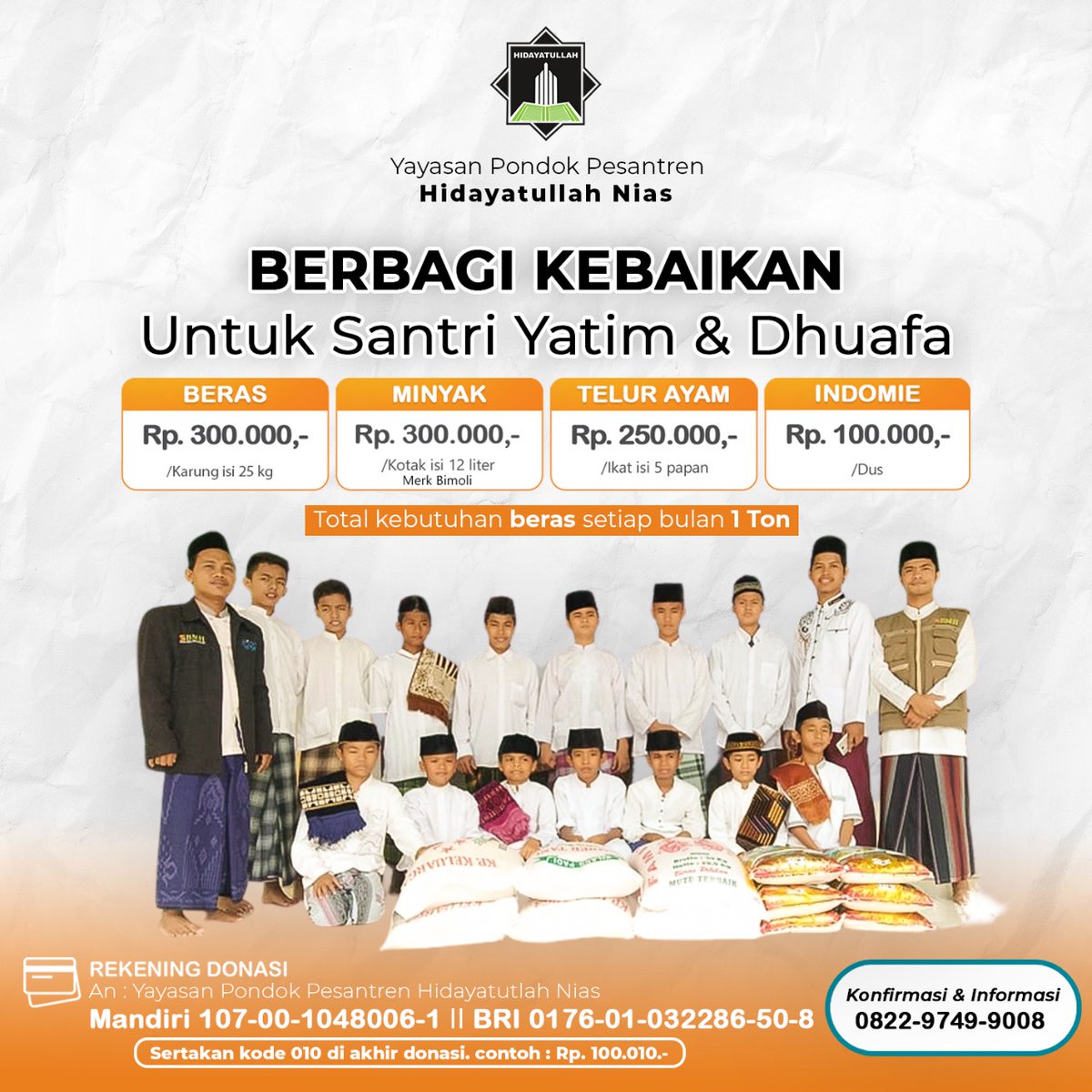 Bismillah
Yg mau menyisihkan Rezekinya yok
10rb/bulan untuk beras yatim di Pulau Nias